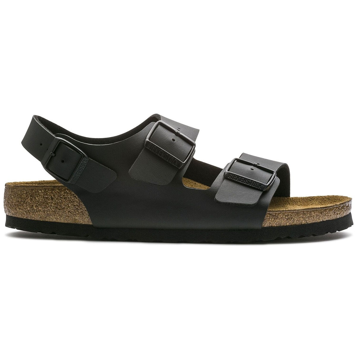 Sandalo Birkenstock Milano unisex in Birko-Flor tre fasce con cinturino tallone vista laterale