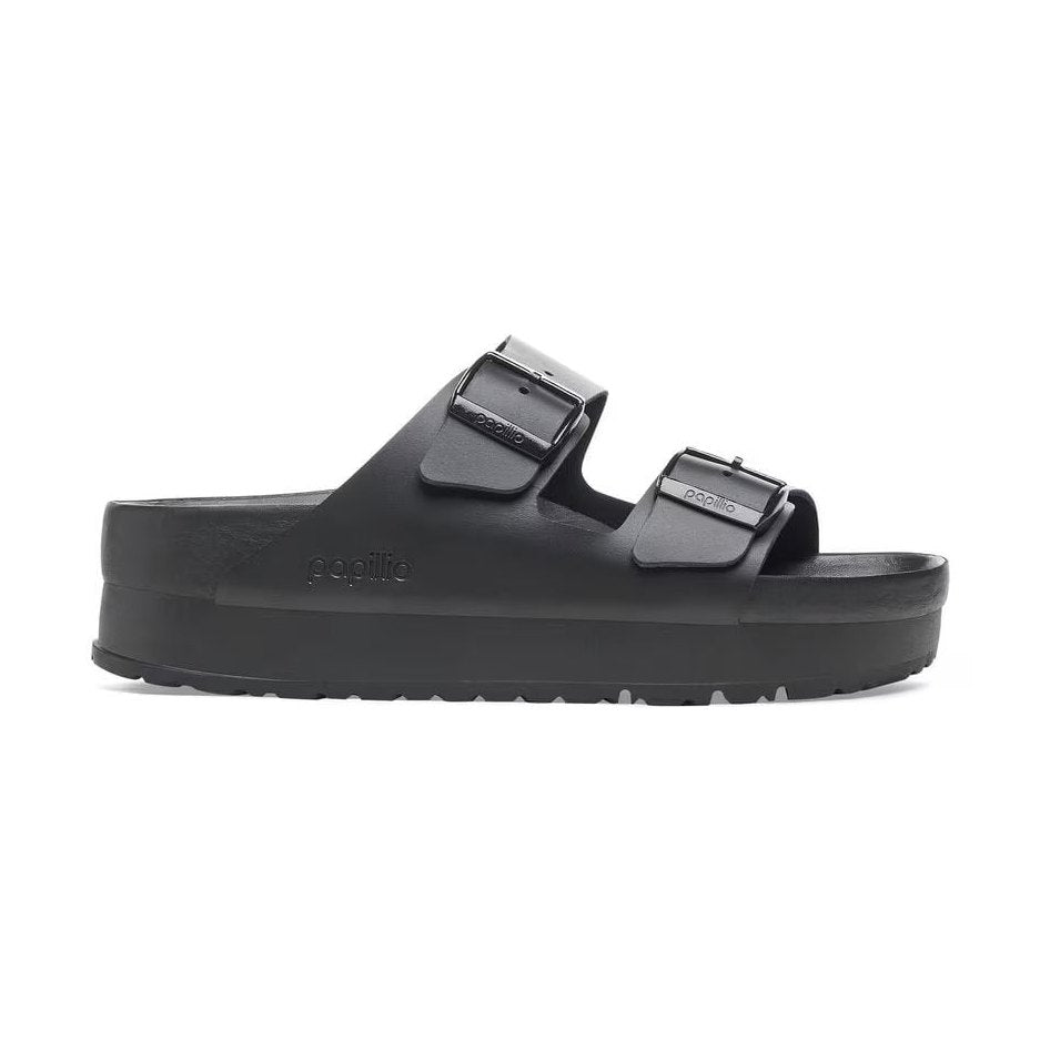 Sandalo Birkenstock Arizona Papillio donna platform in pelle naturale con zeppa 25 mm vista laterale
