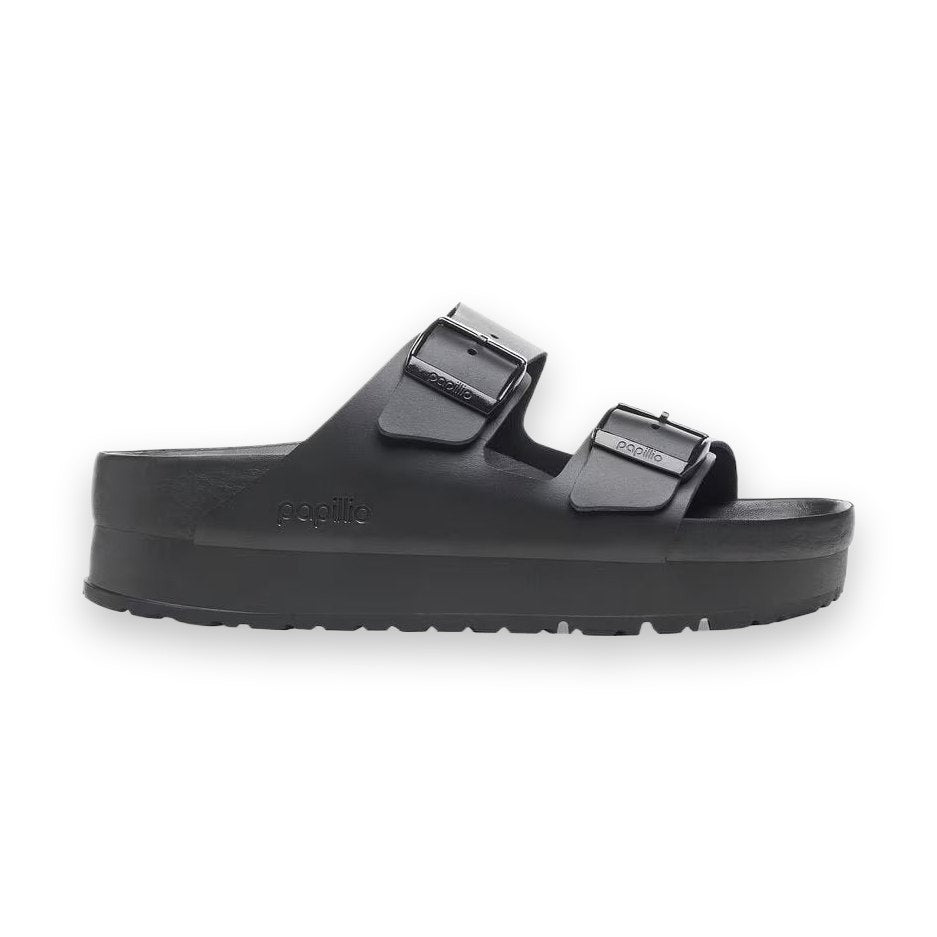Sandalo Birkenstock Arizona Papillio donna platform in pelle naturale con zeppa 25 mm vista laterale