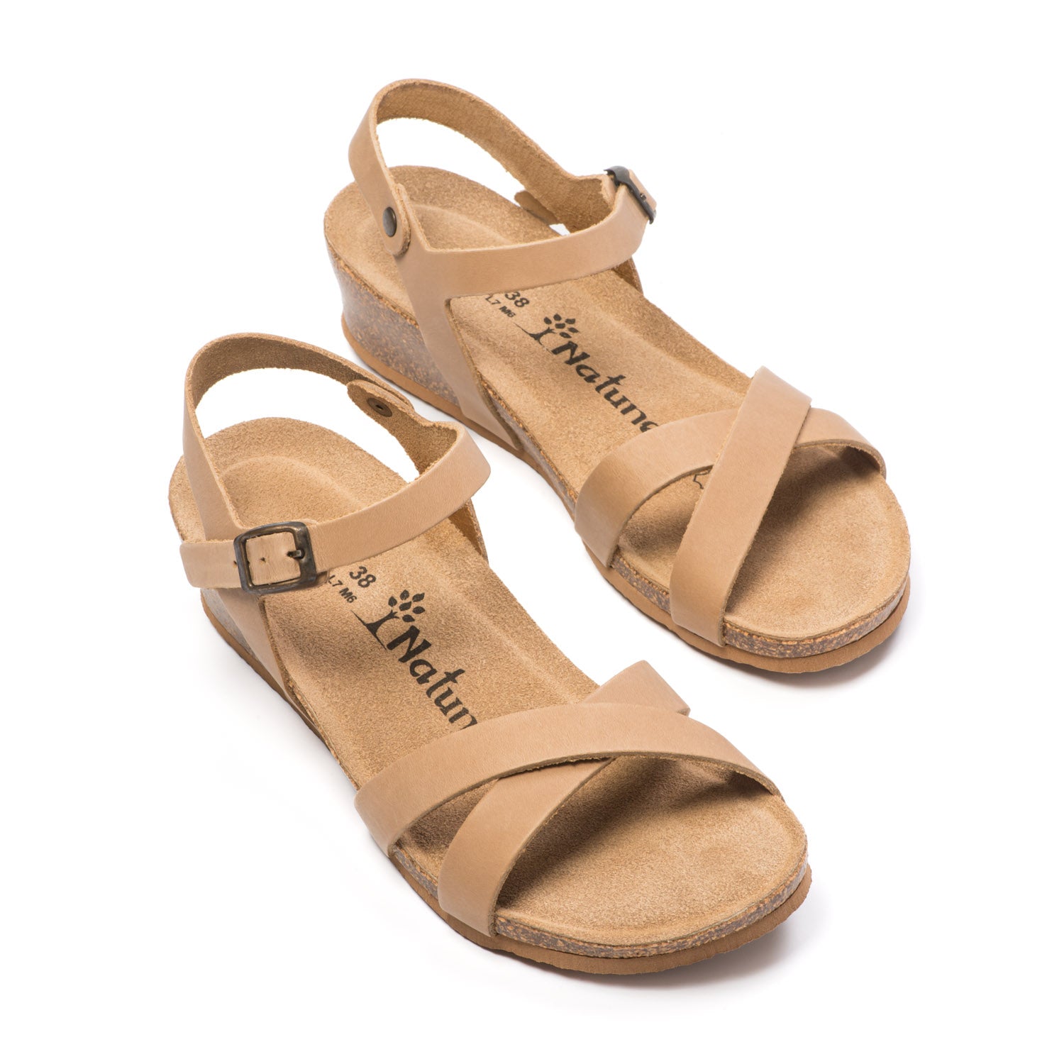 CH11 Sandalo a fasce incrociate con cinturini regolabili e zeppa da donna NATUNED plantare in lattice anatomico comfort