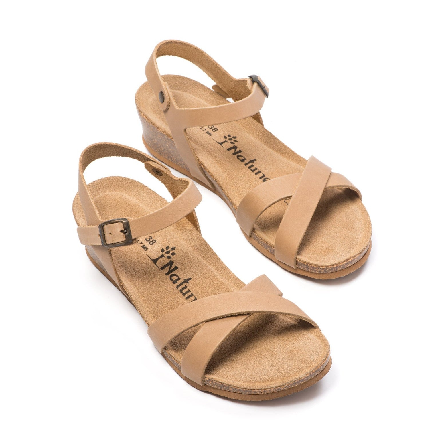 CH11 Sandalo a fasce incrociate con cinturini regolabili e zeppa da donna NATUNED plantare in lattice anatomico comfort