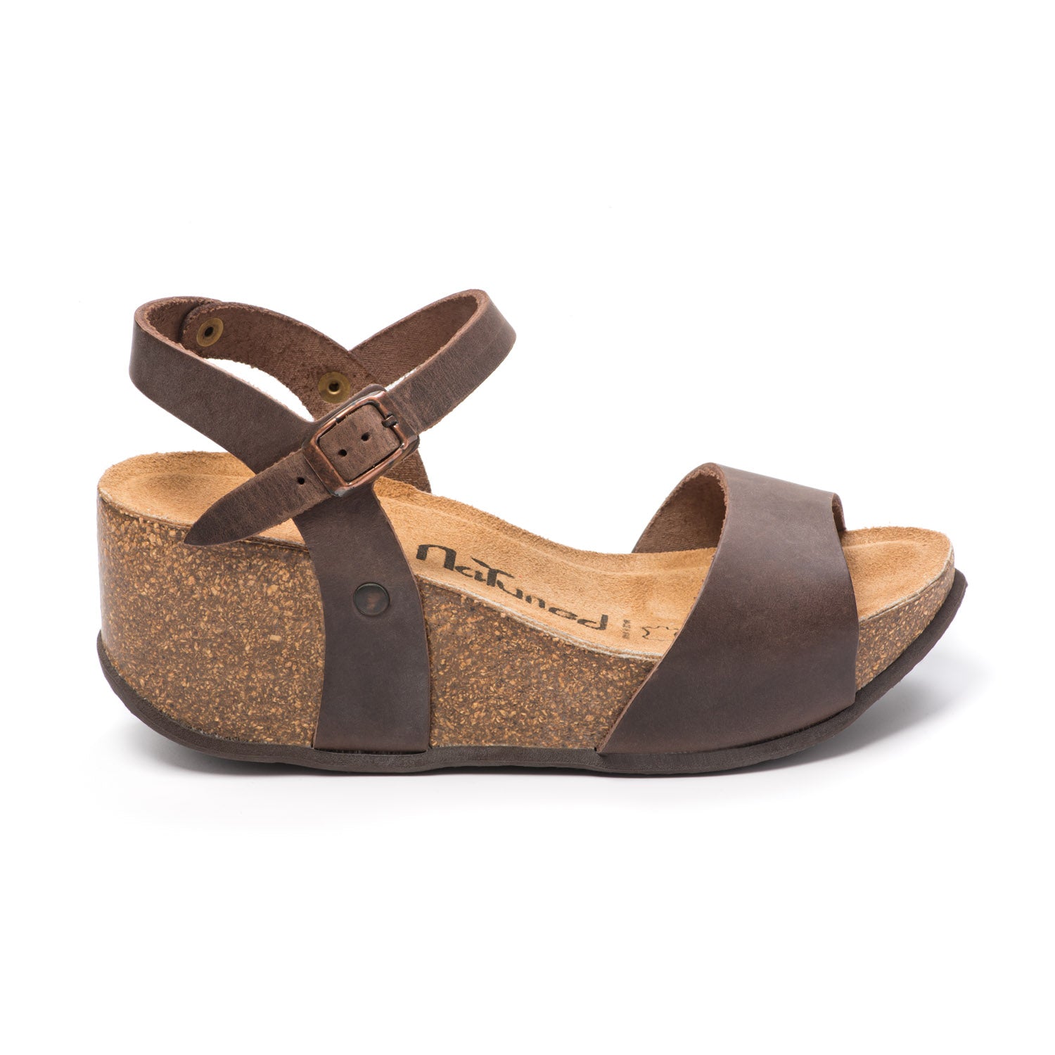 CH10 - NATUNED Sandalo a fascia larga con cinturino regolabile e zeppa da donna plantare in lattice anatomico comfort