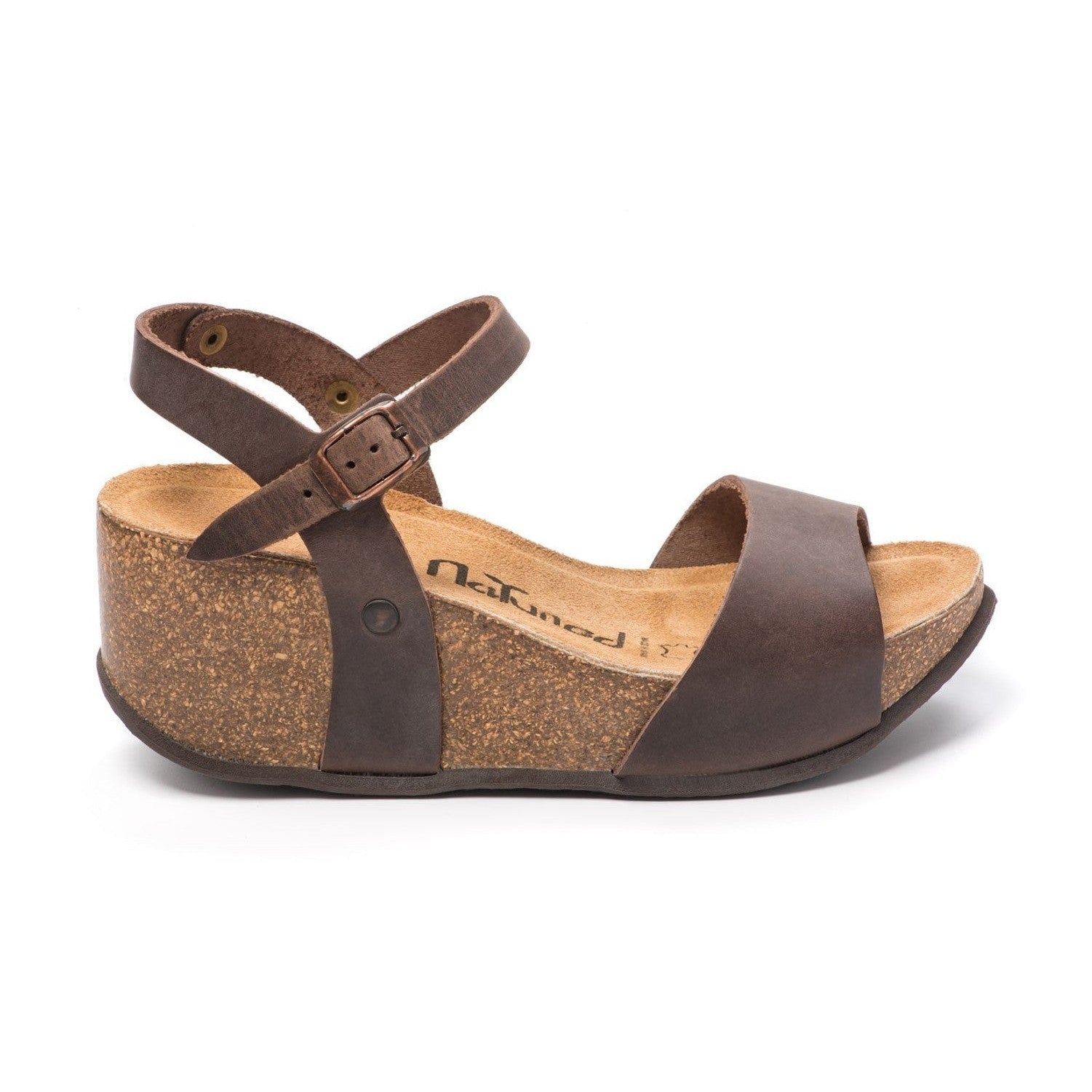 CH10 - NATUNED Sandalo a fascia larga con cinturino regolabile e zeppa da donna plantare in lattice anatomico comfort