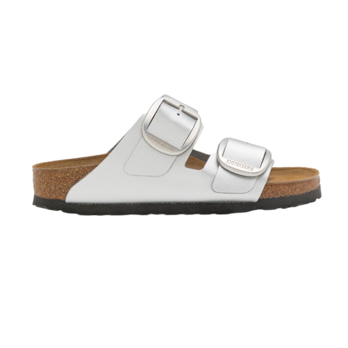 Sandalo da donna Birkenstock Arizona Big Buckle con finitura lucida e grandi fibbie.