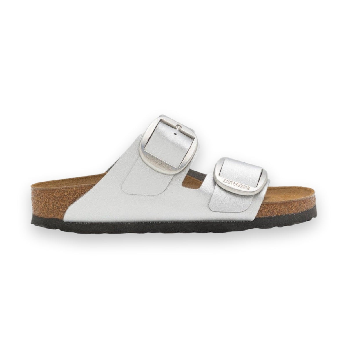 Sandalo da donna Birkenstock Arizona Big Buckle con finitura lucida e grandi fibbie.