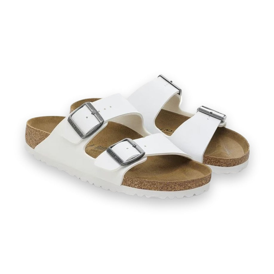 Zoom sul bordo in sughero naturale e lattice dei sandali Birkenstock Arizona Donna con suola in EVA.