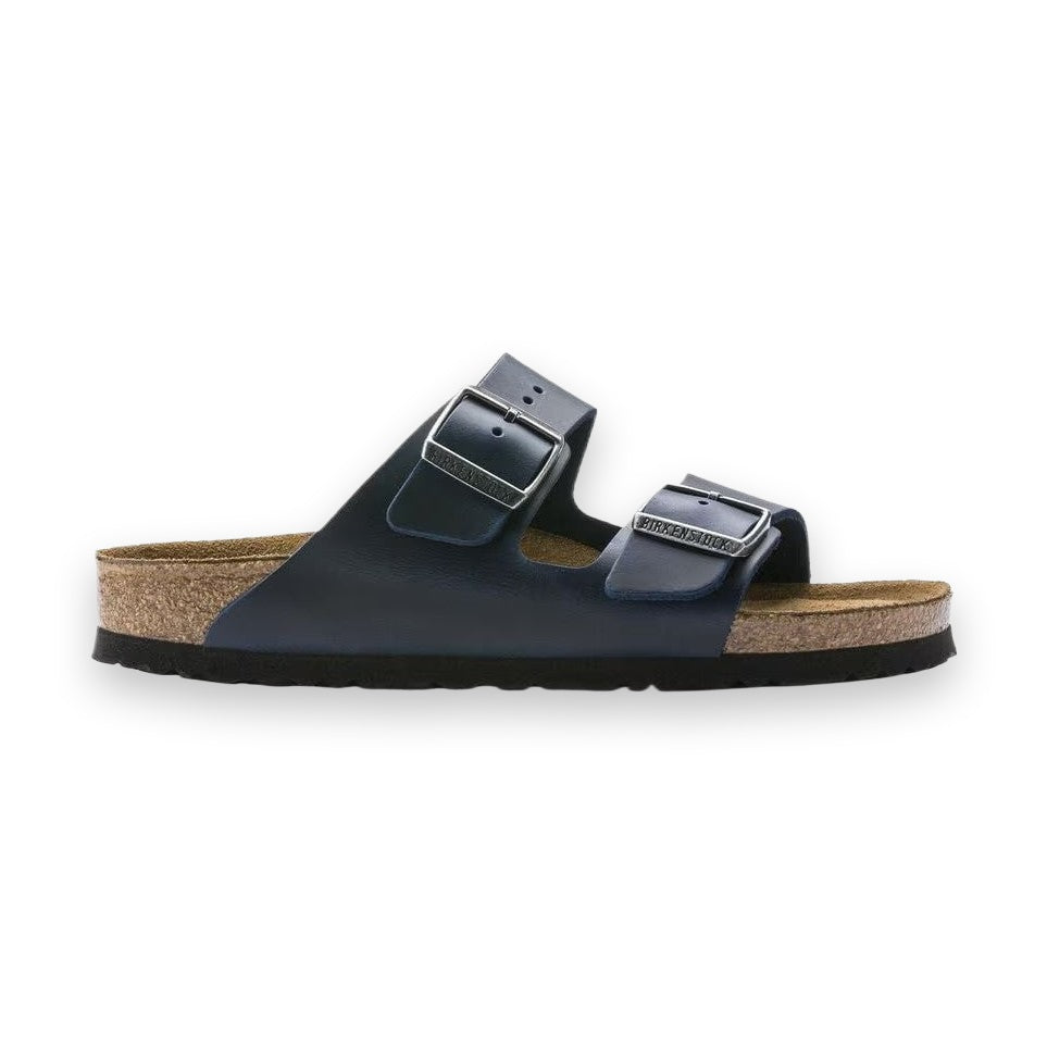 Sandalo Birkenstock Arizona Soft Footbed unisex in pelle oliata blu notte vista laterale
