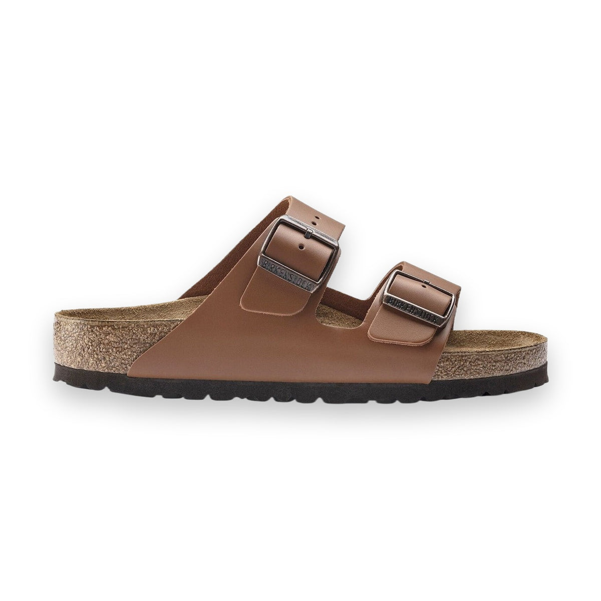Sandalo Birkenstock Arizona donna in pelle nabuk oliata a cuciture aperte vista laterale