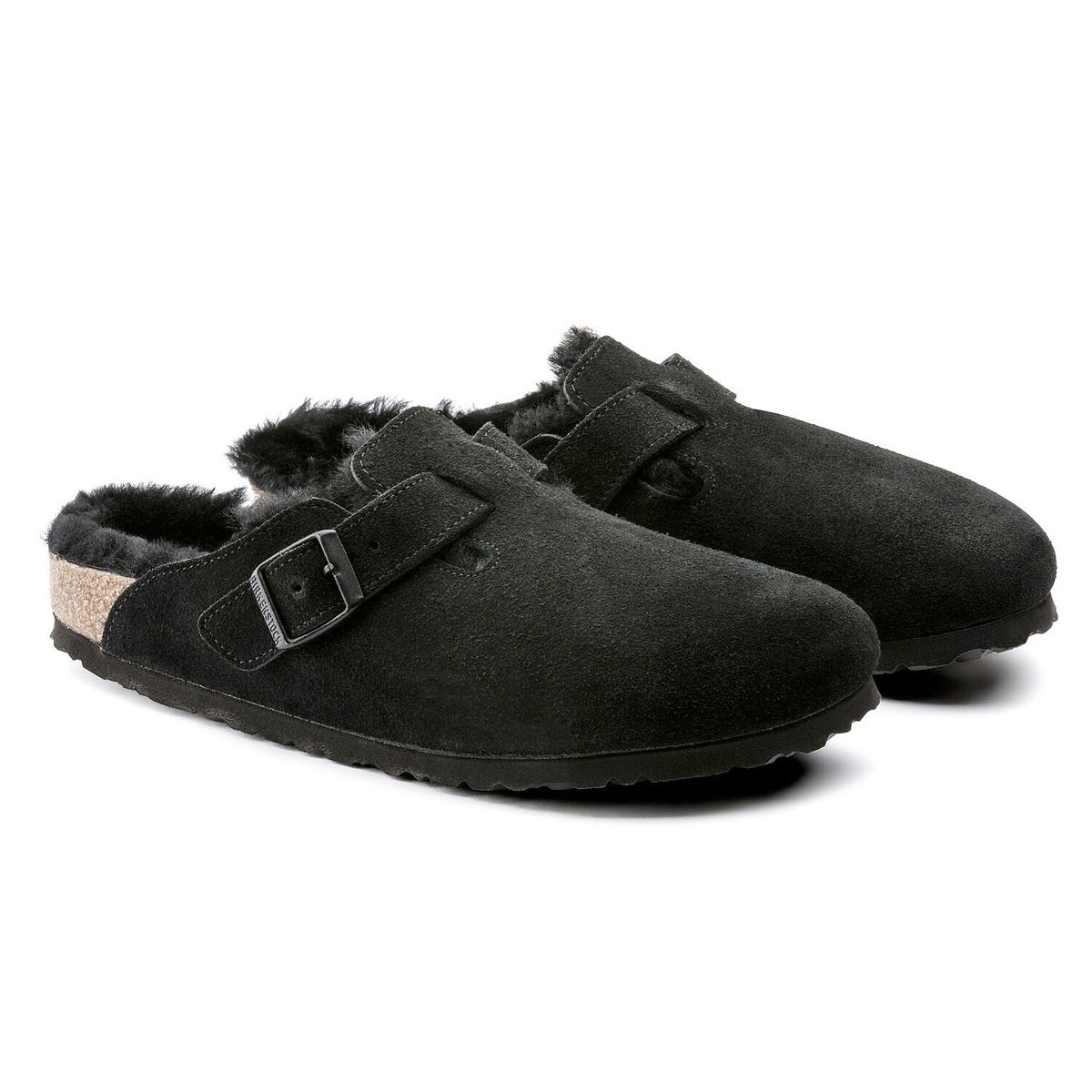 Birkenstock Boston Shearling sabot unisex nero in vista angolata