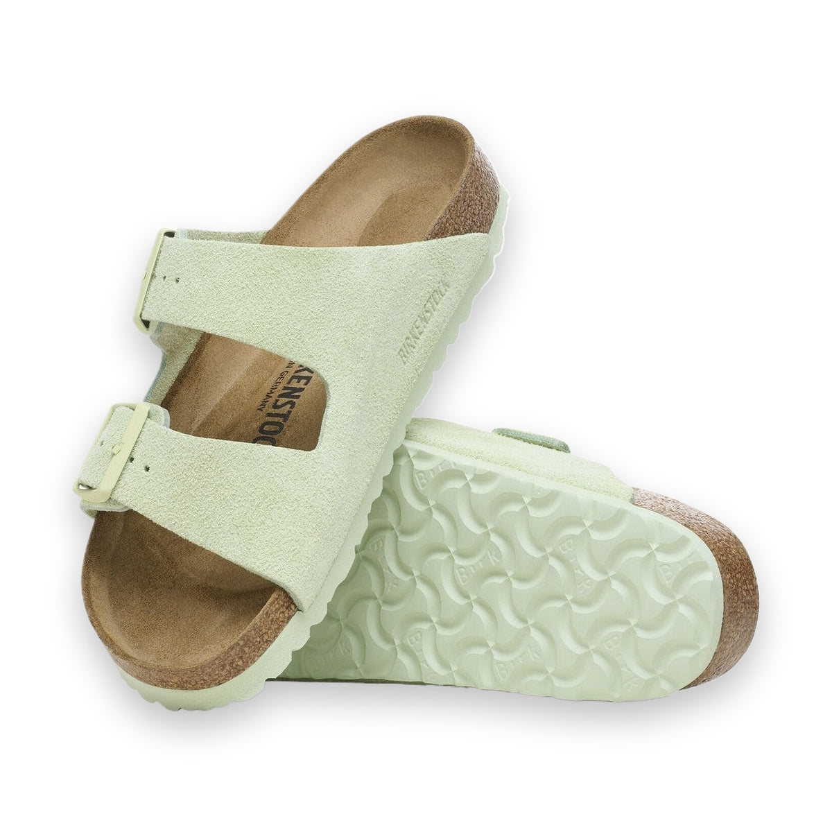 Fibbie metalliche in colore coordinato sandalo Birkenstock Arizona donna scamosciata