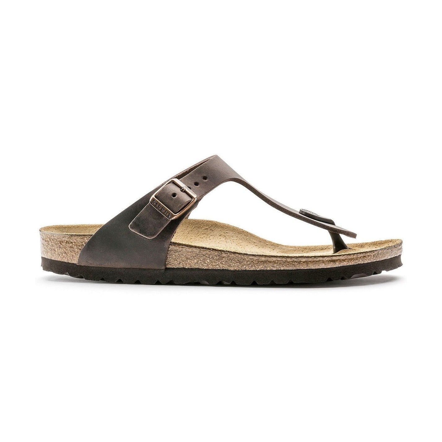 Dettaglio pelle nabuk oliata a cuciture aperte sandalo Birkenstock Gizeh
