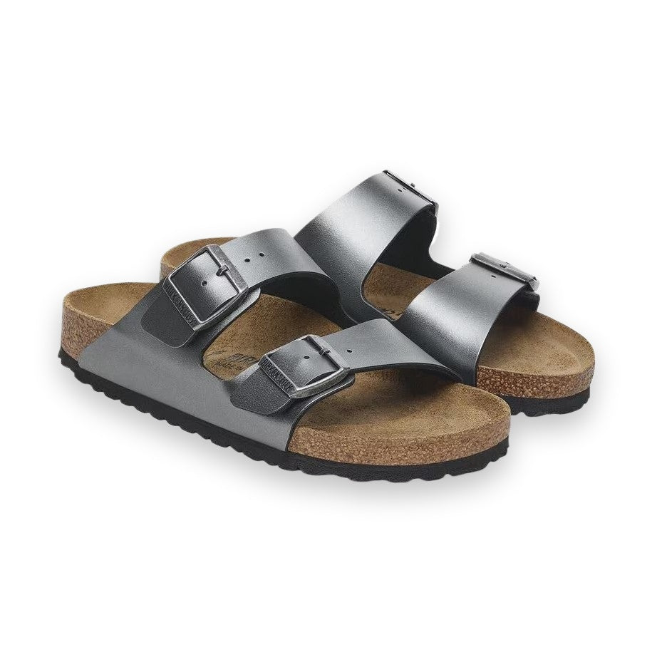 Dettaglio del rivestimento interno in morbido tessuto feltro dei sandali Birkenstock Arizona Donna in Birko-Flor.