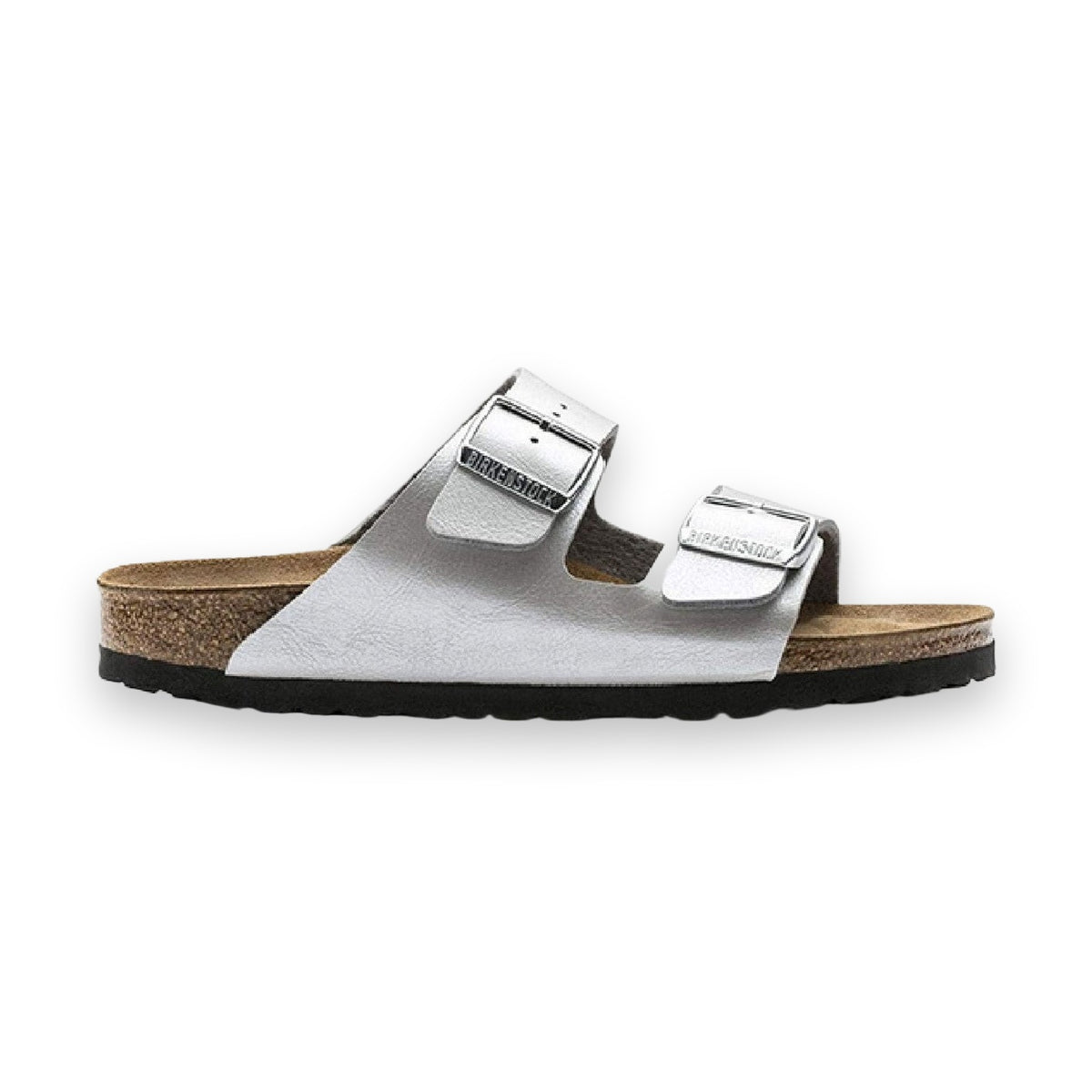Vista laterale sandalo Birkenstock Arizona in Birko-Flor con suola in EVA flessibile.
