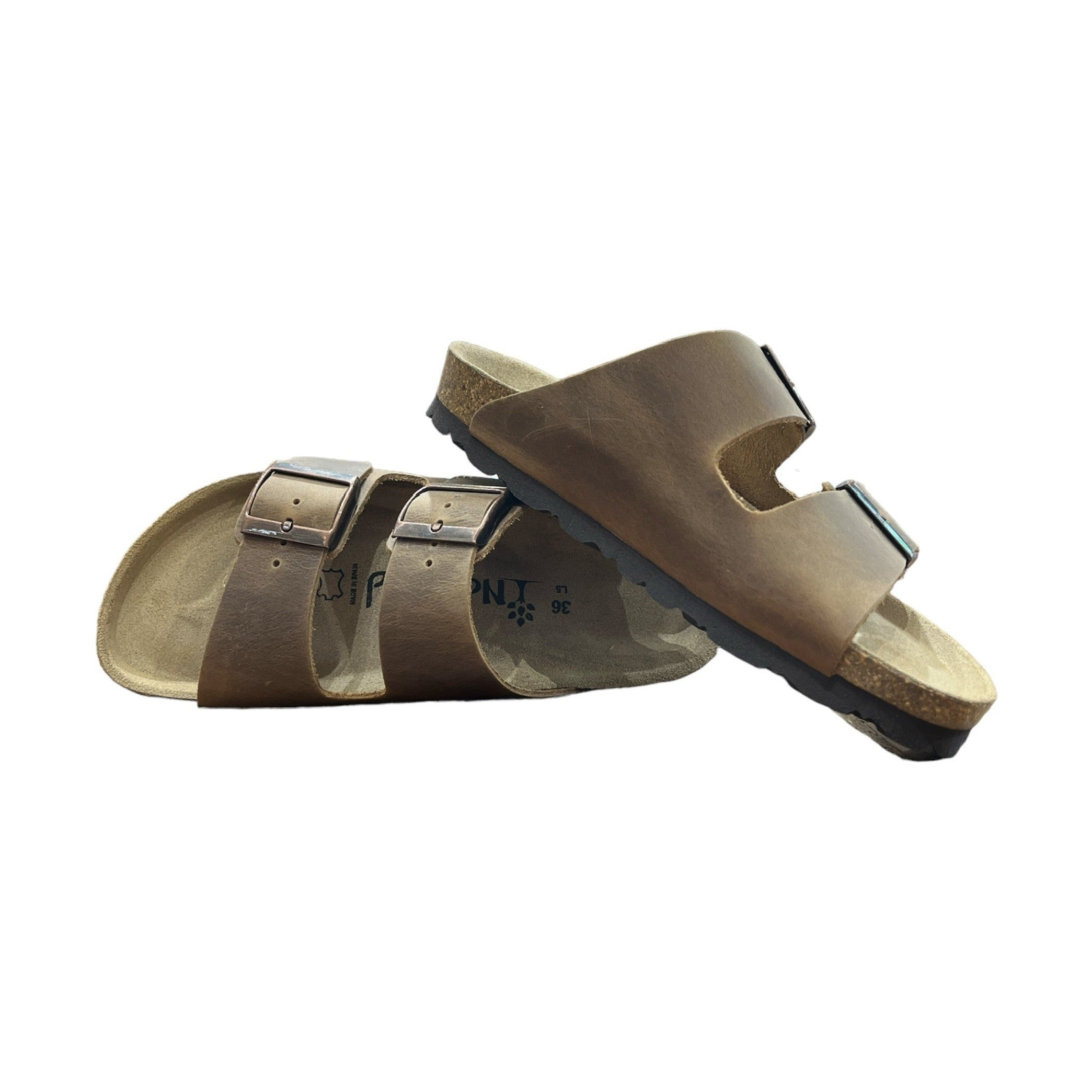 CH05 CUOIO - Sandalo a due fasce in pelle con cinturino regolabile da donna e da uomo NATUNED