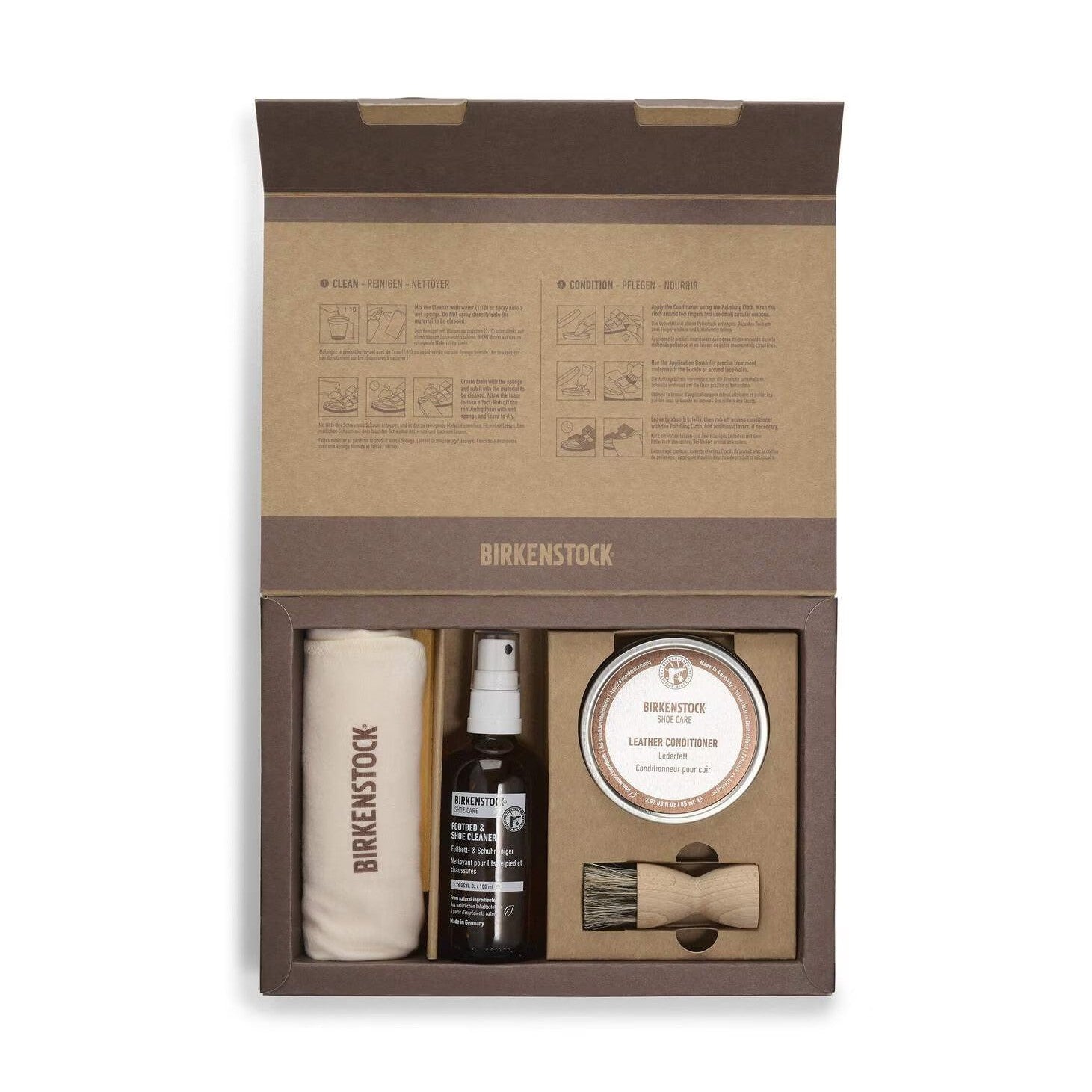 Birkenstock Kit Cura Pelle Oliata con Cleaner Leather Conditioner Polishing Cloth e Application Brush