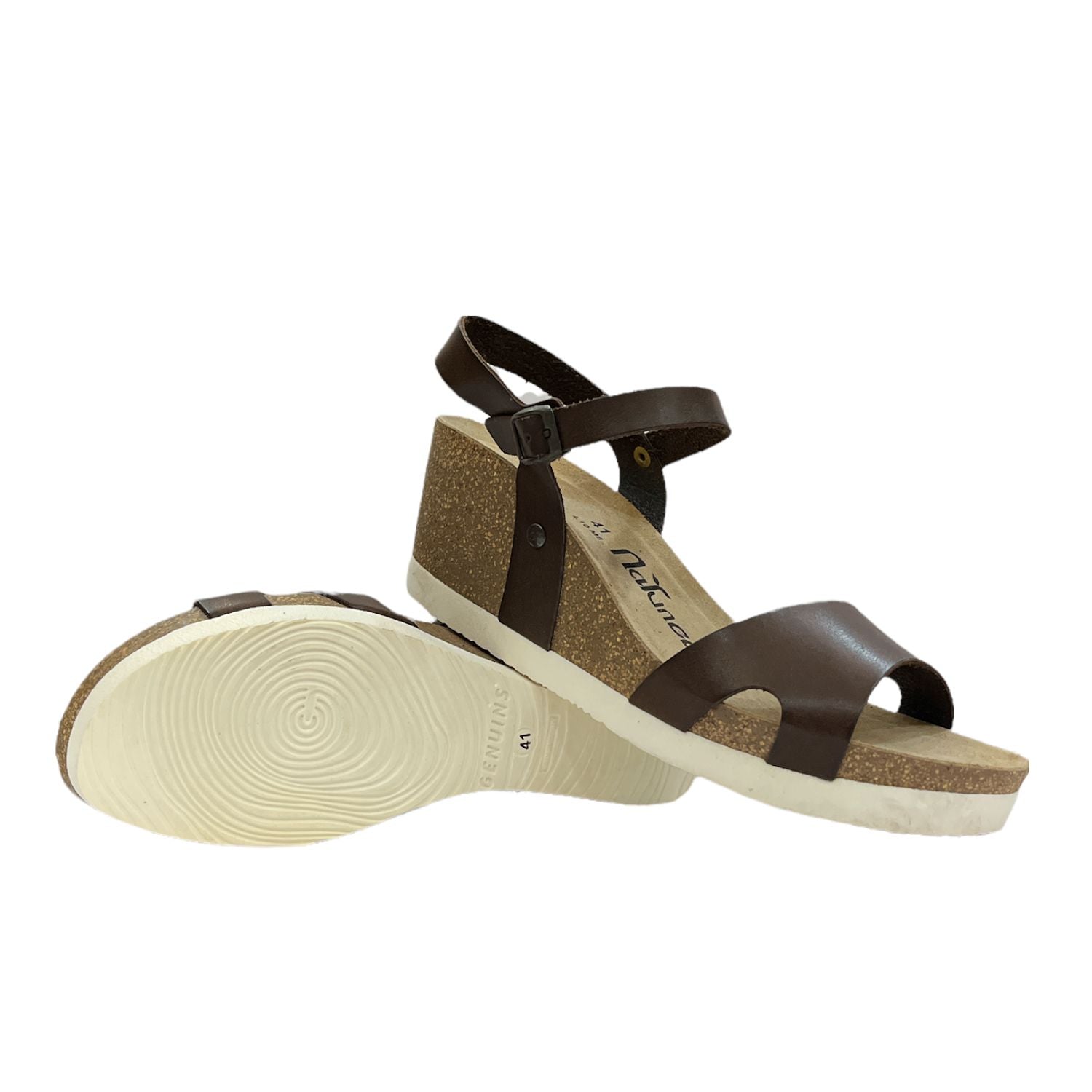 CH09 Sandalo a fascia larga con cinturino regolabile e zeppa da donna NATUNED plantare in lattice anatomico comfort