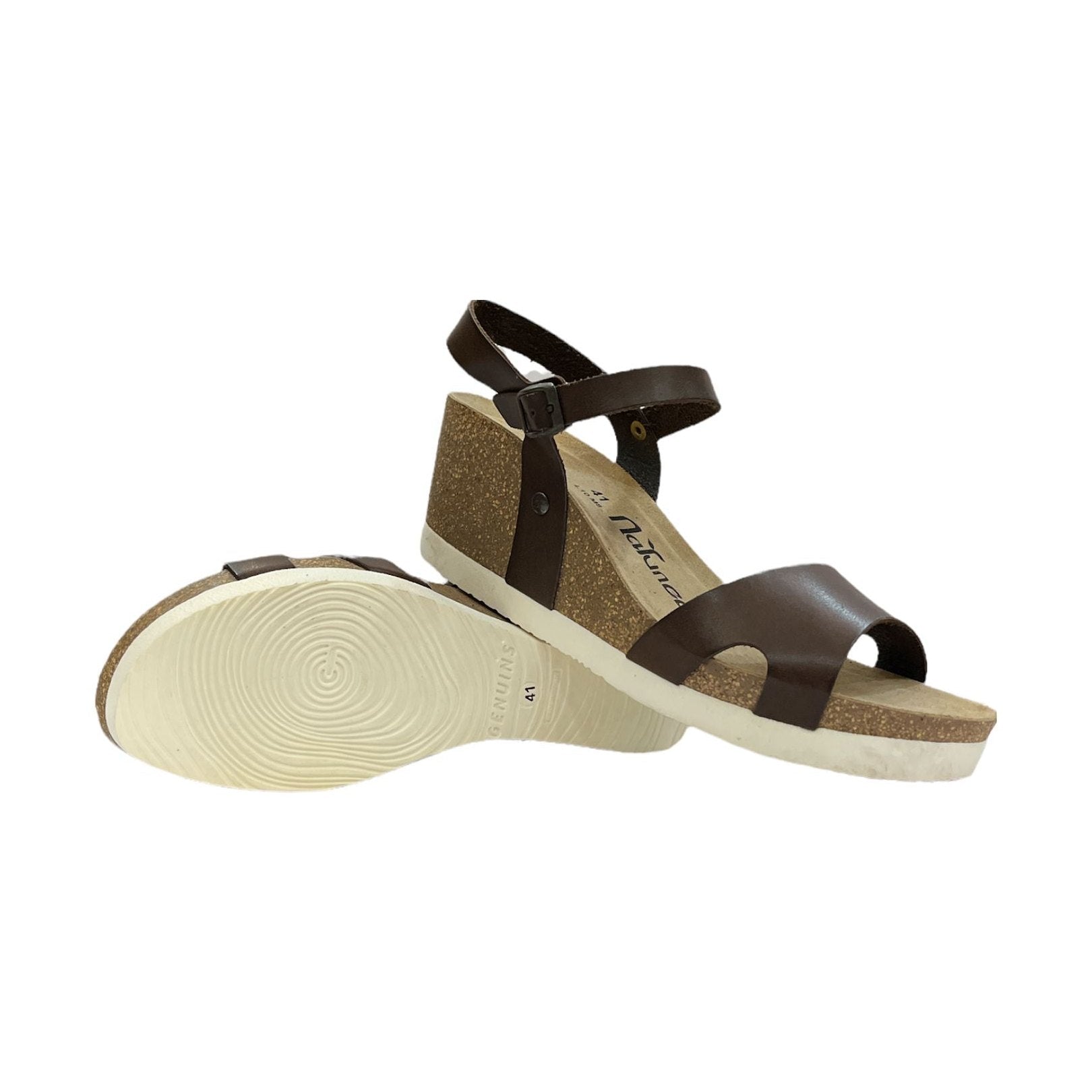 CH09 Sandalo a fascia larga con cinturino regolabile e zeppa da donna NATUNED plantare in lattice anatomico comfort
