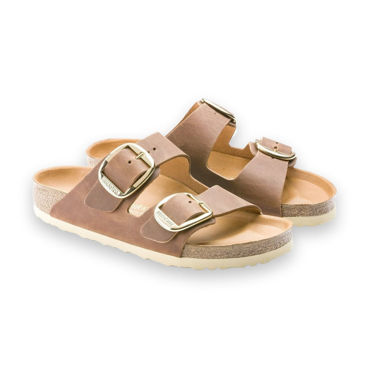 Vista laterale sandalo Birkenstock Arizona Big Buckle donna pelle oliata con suola EVA