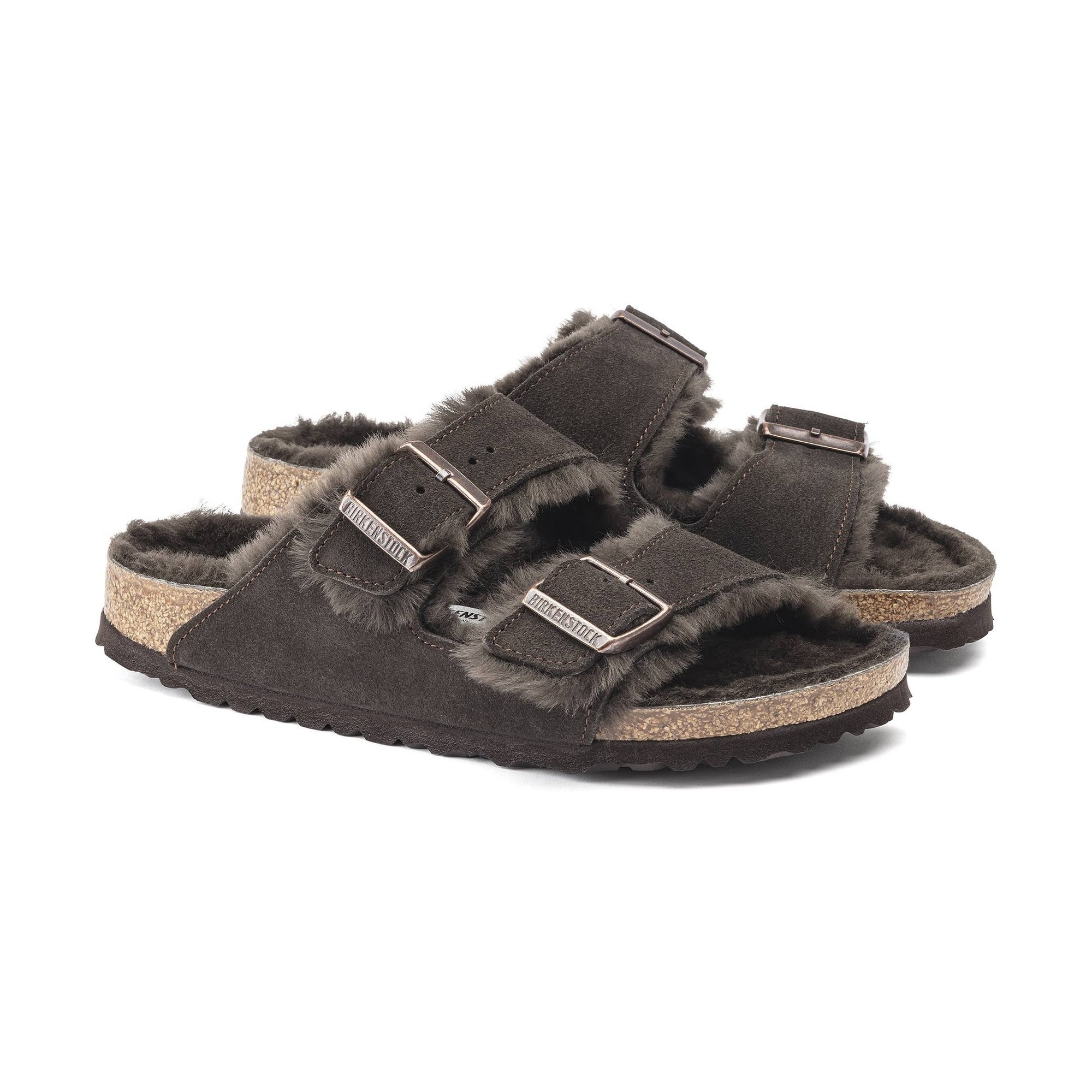 Pelle scamosciata morbida con fibbie coordinate Birkenstock Arizona Shearling unisex