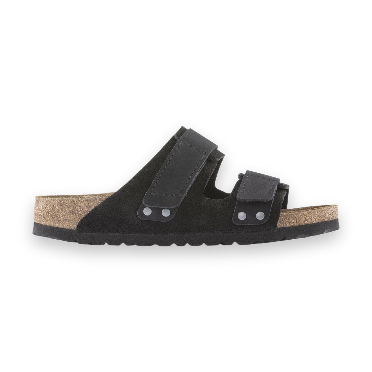 Sandalo Birkenstock Uji donna in pelle nabuk con chiusure regolabili e rivetti decorativi vista laterale
