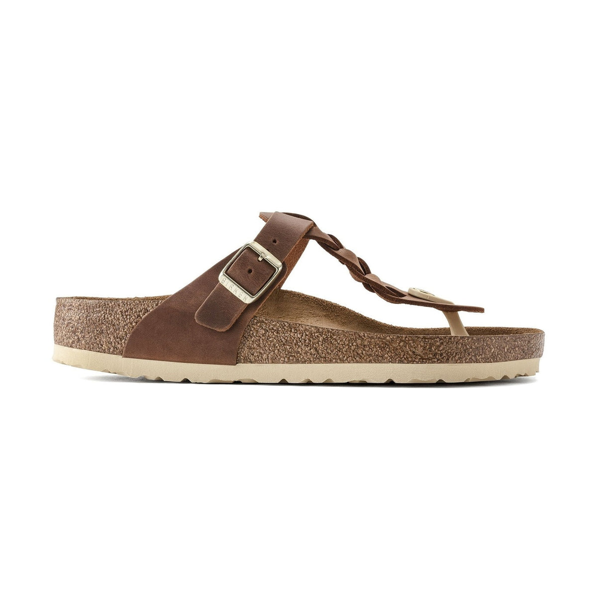 Pelle nabuk oliata a cuciture aperte con sfumature naturali Birkenstock Gizeh Braided donna