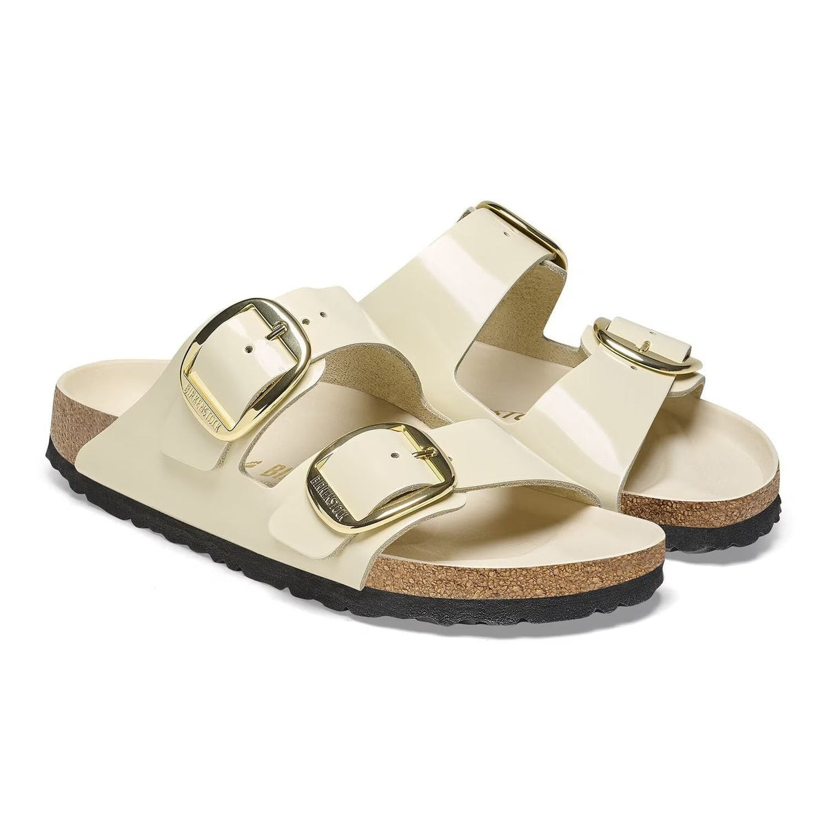 Vista laterale sandalo Birkenstock Arizona Big Buckle con suola in EVA e finitura brillante.