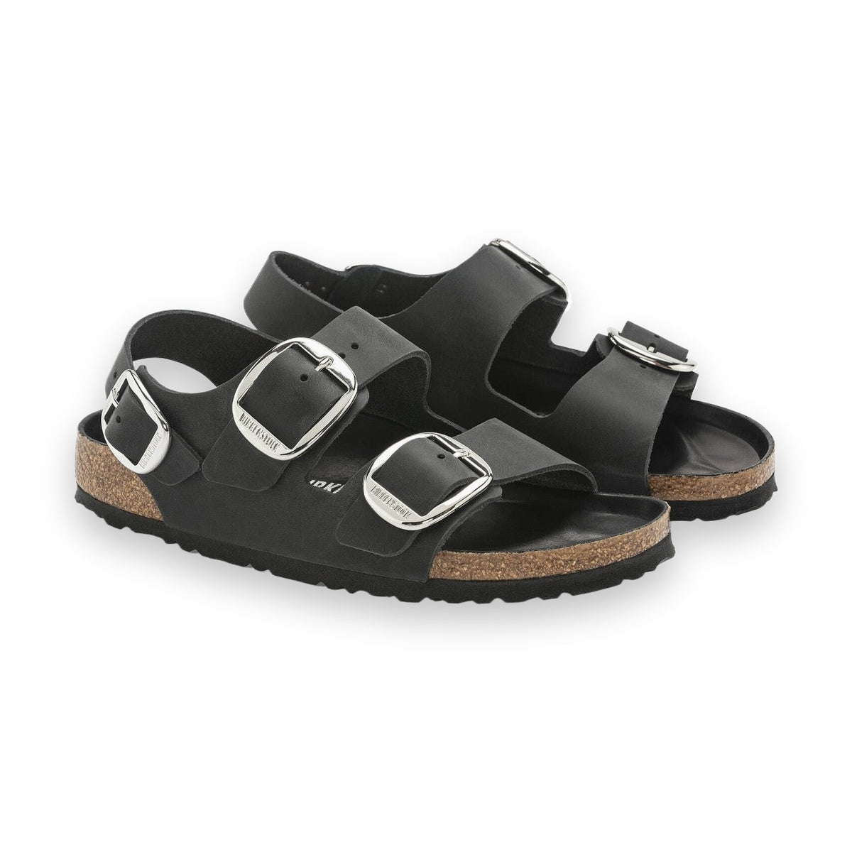 Maxi fibbie ad ardiglione in metallo su tre fasce pelle oliata Birkenstock Milano Big Buckle