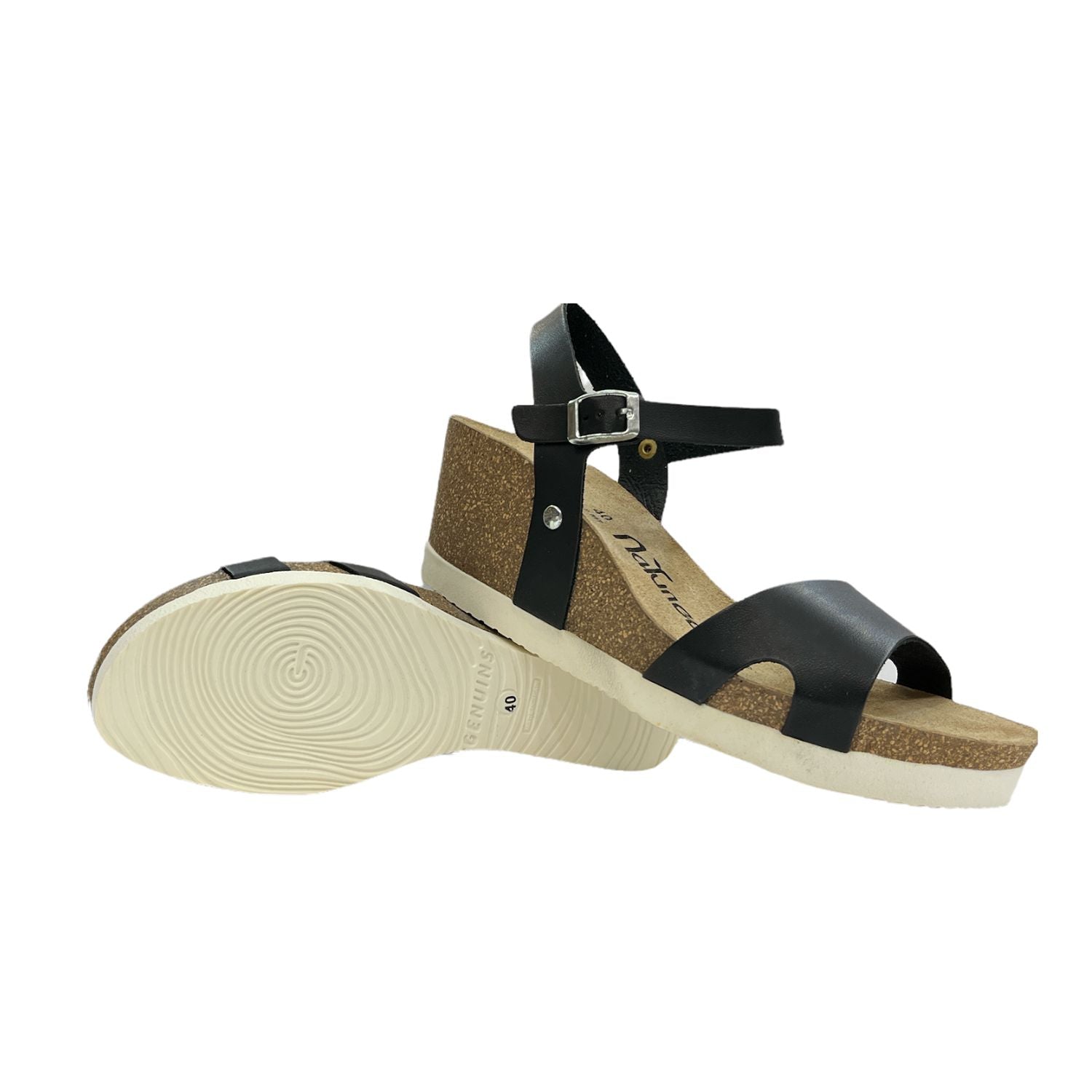 CH09 Sandalo a fascia larga con cinturino regolabile e zeppa da donna NATUNED plantare in lattice anatomico comfort