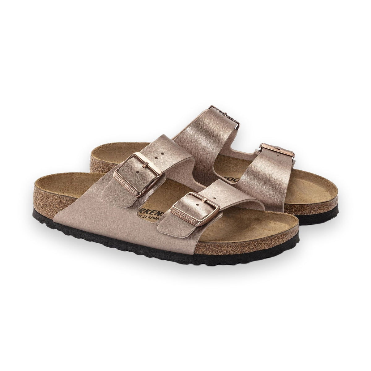 Dettaglio della trama del materiale Birko-Flor dei sandali Birkenstock Arizona Donna con finitura effetto pelle.