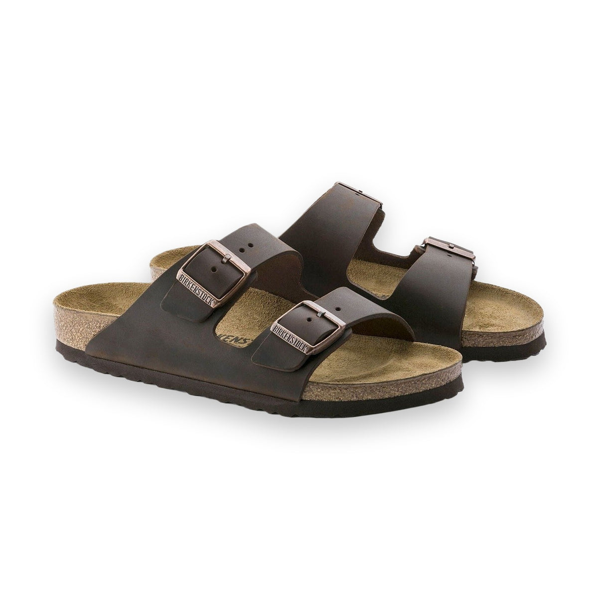 Birkenstock Arizona unisex pelle oliata marrone scuro vista angolata