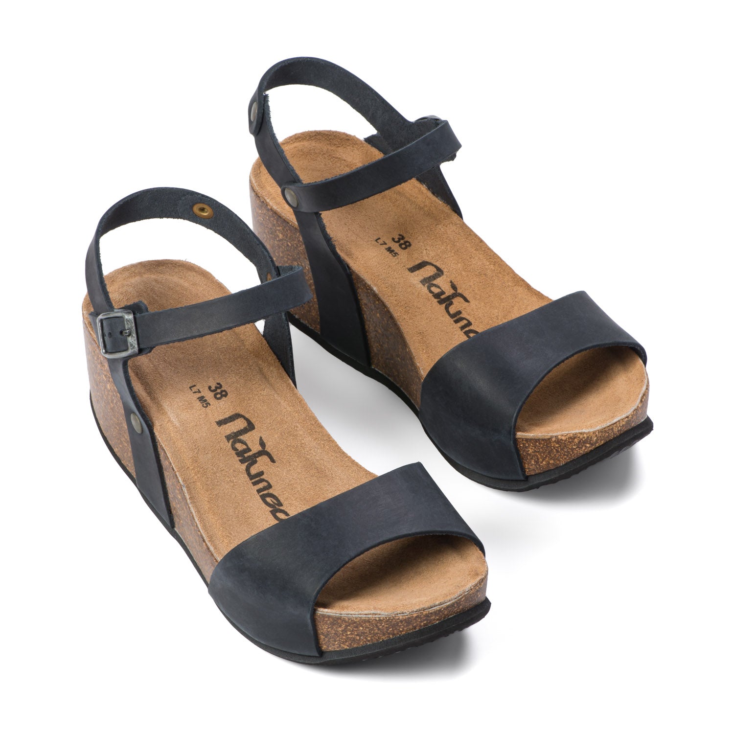 CH10 - NATUNED Sandalo a fascia larga con cinturino regolabile e zeppa da donna plantare in lattice anatomico comfort