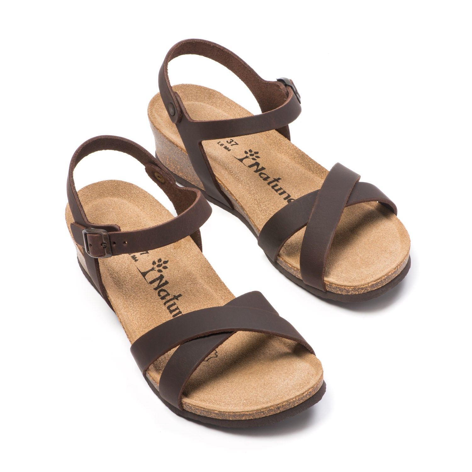 CH11 Sandalo a fasce incrociate con cinturini regolabili e zeppa da donna NATUNED plantare in lattice anatomico comfort