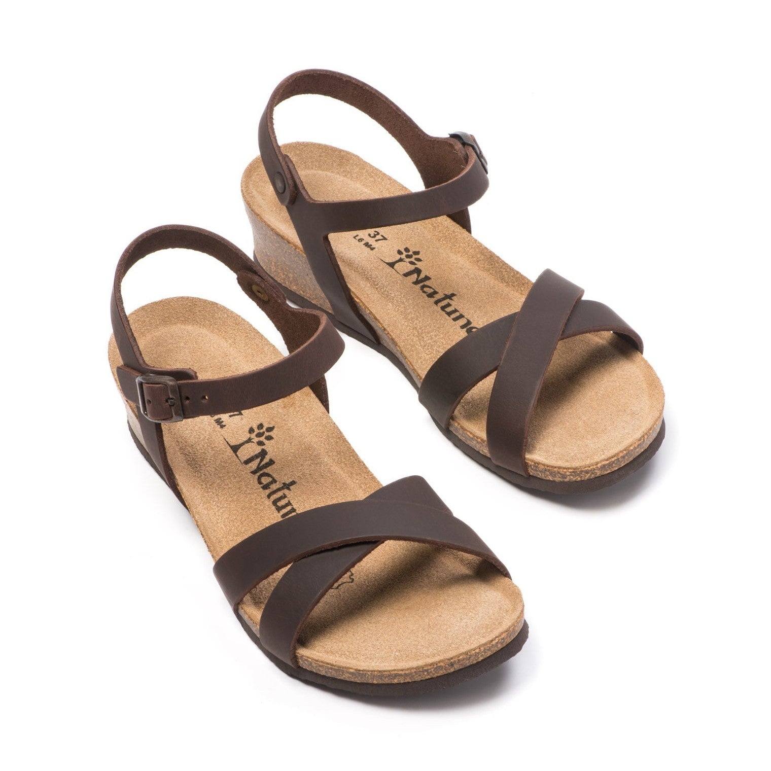 CH11 Sandalo a fasce incrociate con cinturini regolabili e zeppa da donna NATUNED plantare in lattice anatomico comfort