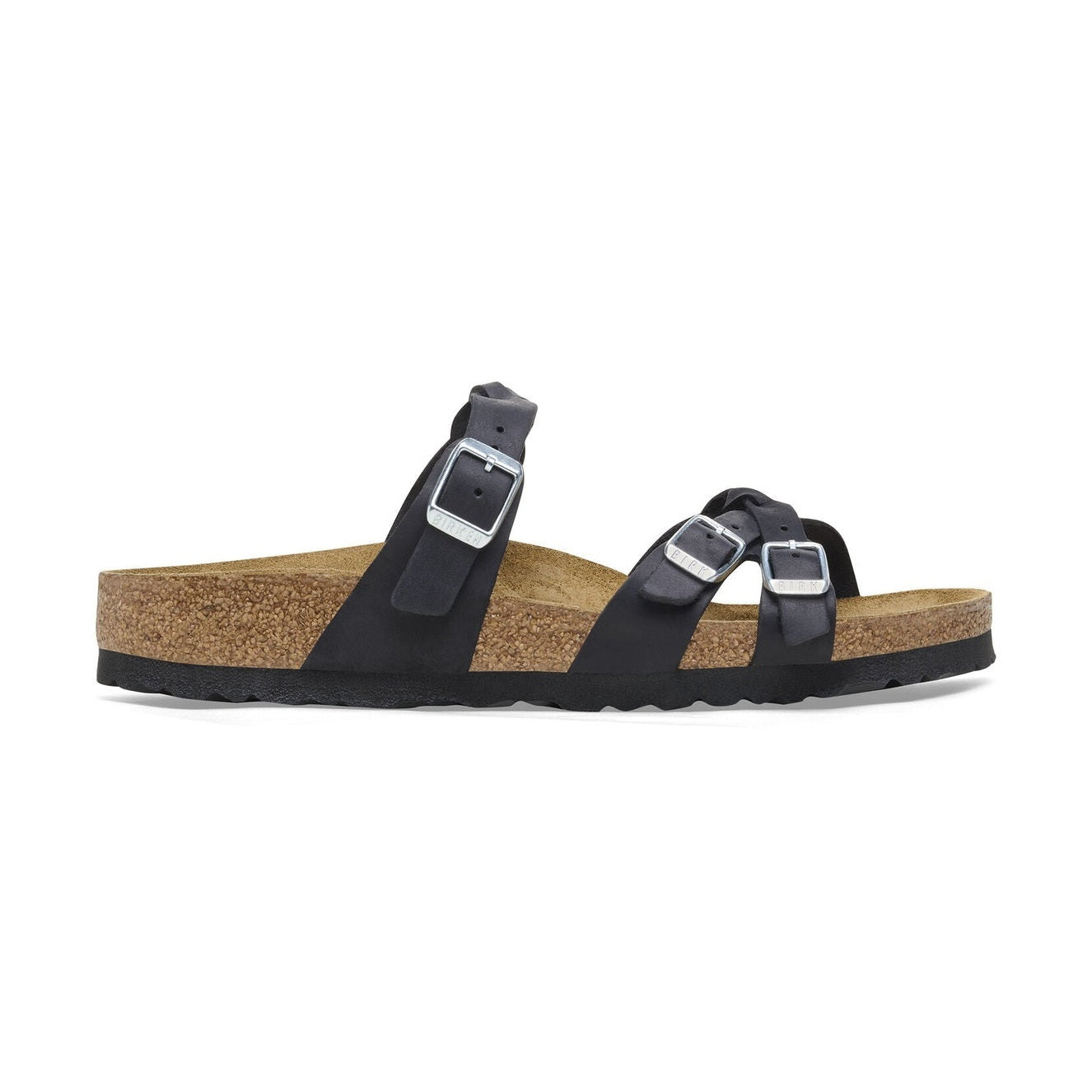 Sandalo Birkenstock Franca Braided donna con cinturini incrociati intrecciati in pelle oliata vista laterale