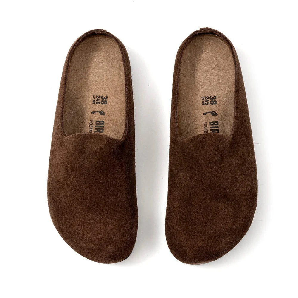 Birkenstock Amsterdam Wrapped sabot unisex in pelle scamosciata — paio in vista dall'alto