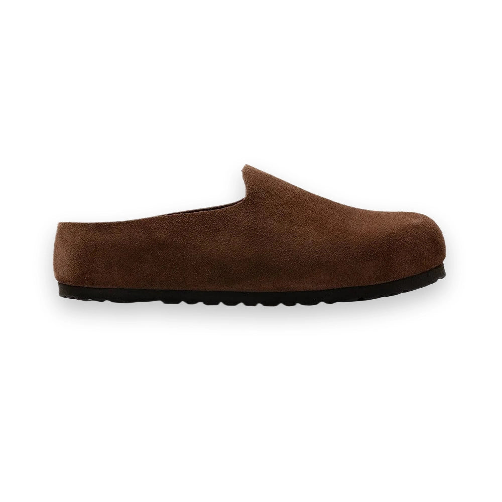 Birkenstock Amsterdam Wrapped sabot unisex in pelle scamosciata — vista laterale