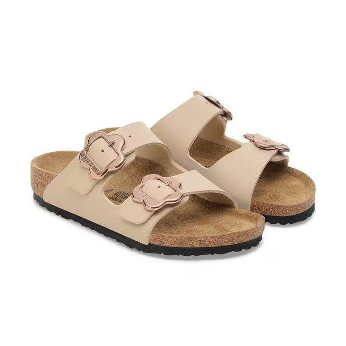 Fibbie a forma di fiore regolabili e Birko-Flor beige Birkenstock Arizona Kids bambina