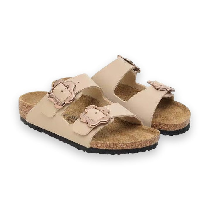 Fibbie a forma di fiore regolabili e Birko-Flor beige Birkenstock Arizona Kids bambina