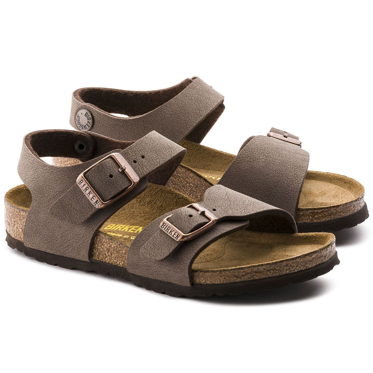 Birkenstock New York Kids bambino vista angolata cinturino tallone e fasce frontali