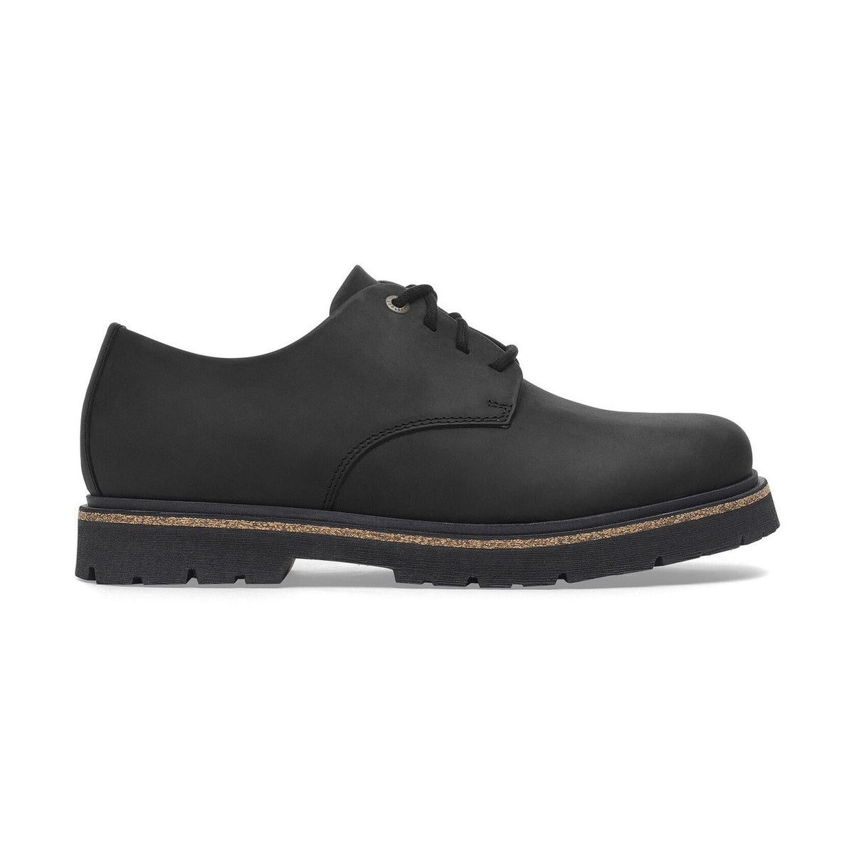 Scarpa Birkenstock Highwood Lace Low uomo in pelle naturale con lacci e profilo sughero vista laterale