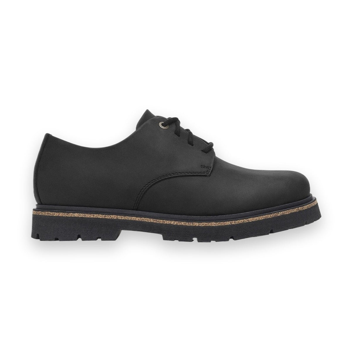 Scarpa Birkenstock Highwood Lace Low uomo in pelle naturale con lacci e profilo sughero vista laterale