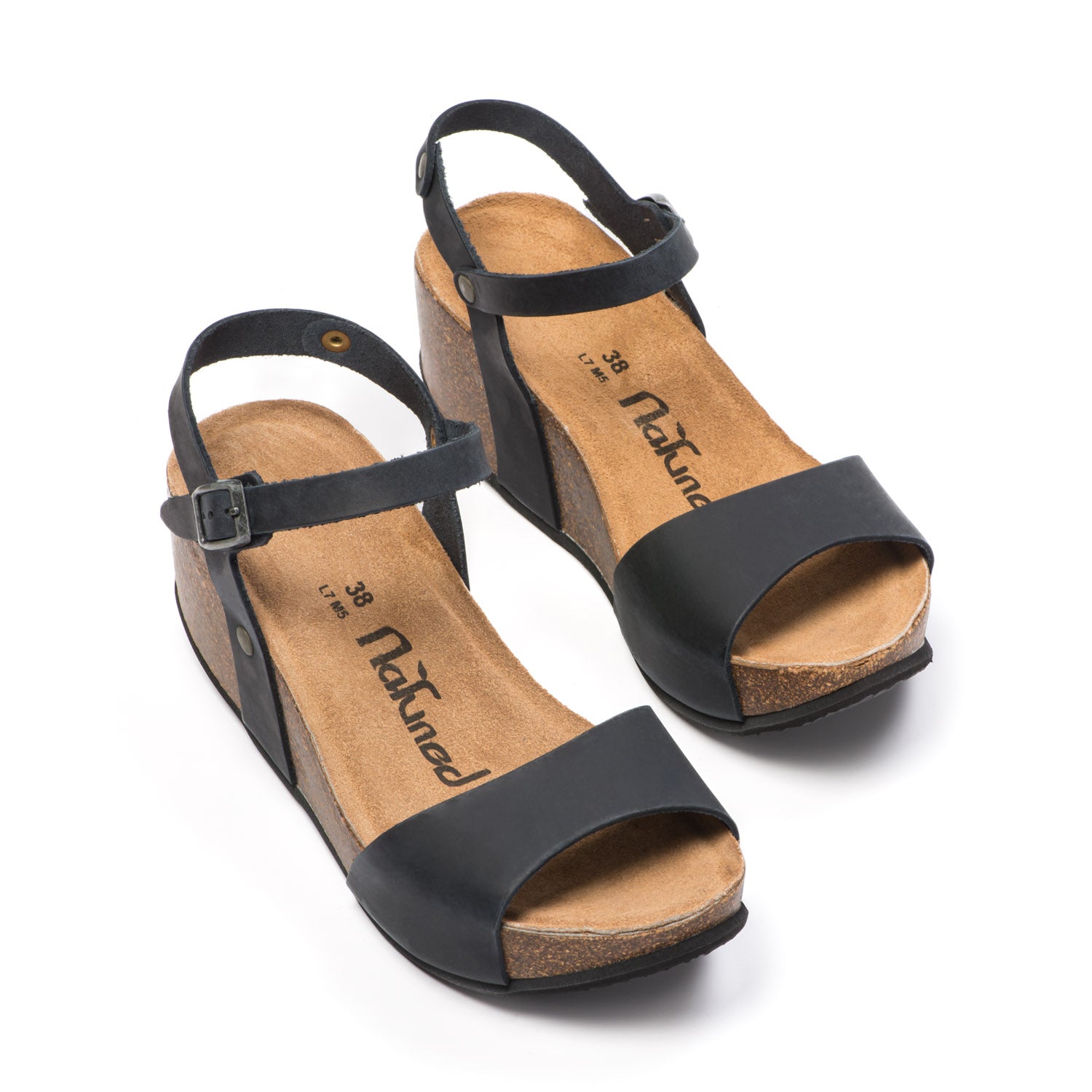 CH10 - NATUNED Sandalo a fascia larga con cinturino regolabile e zeppa da donna plantare in lattice anatomico comfort