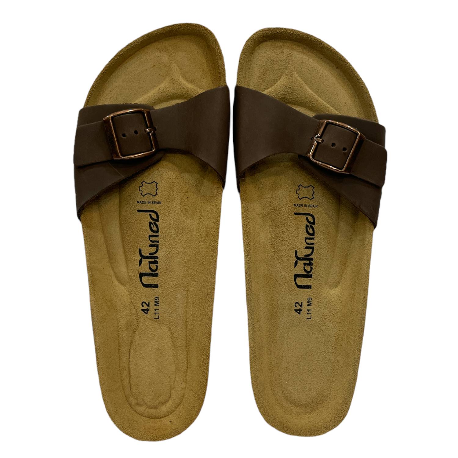 CH17-CUOIO Sandalo a fascia larga da donna e da uomo NATUNED con fibbia regolabile plantare in lattice anatomico comfort
