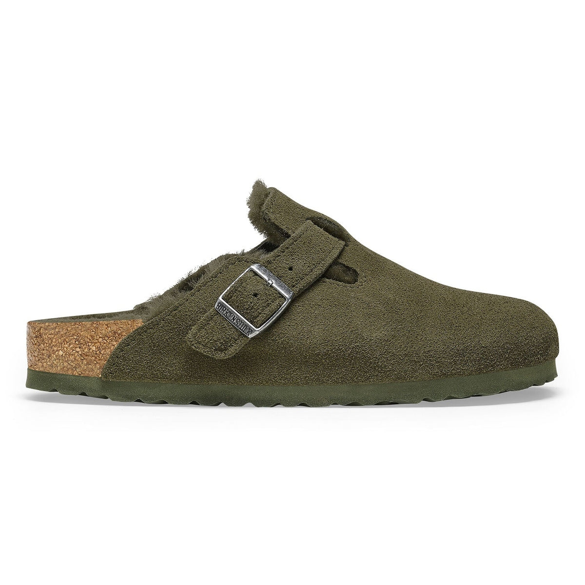 Birkenstock Boston Shearling sabot unisex verde oliva vista laterale