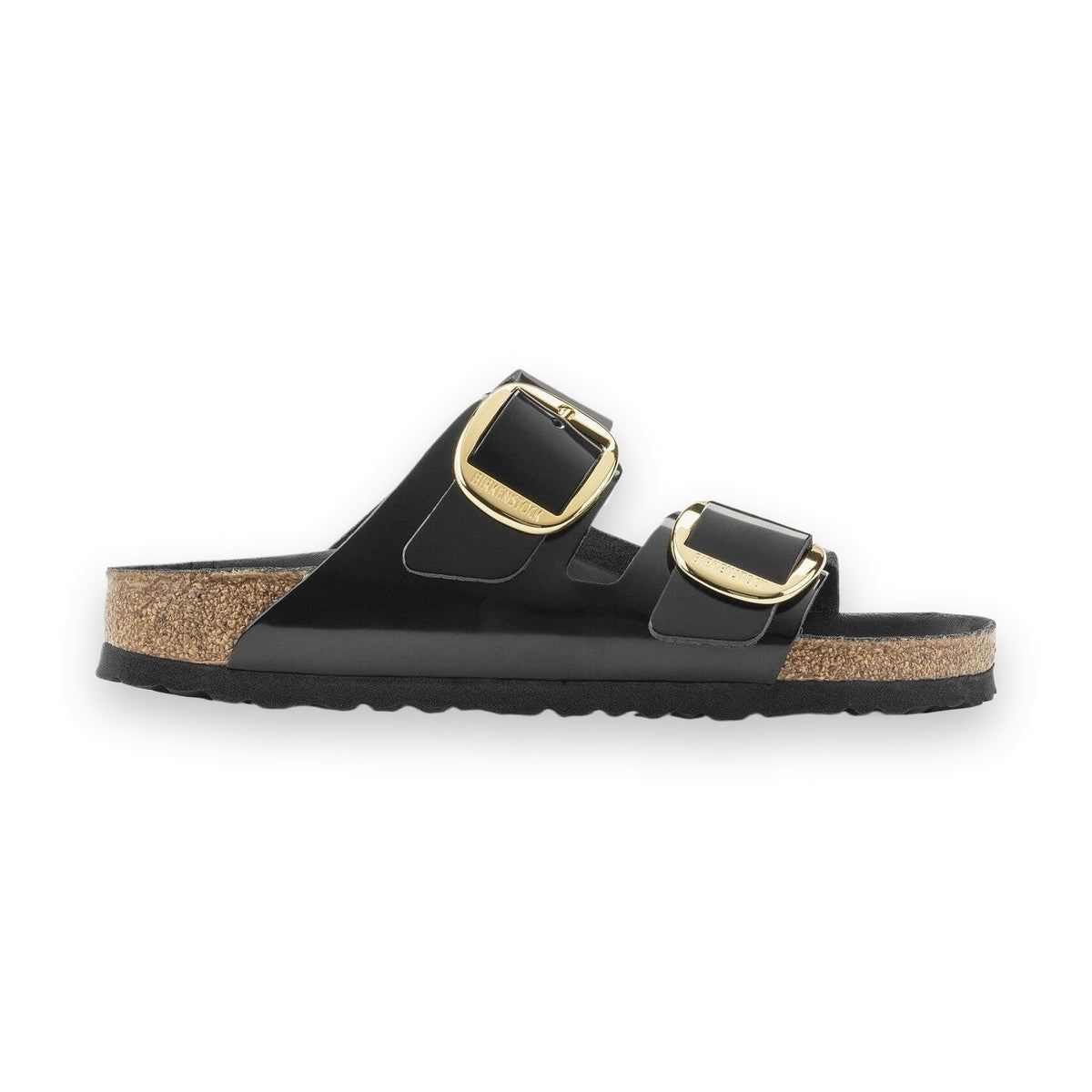 Sandalo Birkenstock Arizona Big Buckle donna in pelle verniciata lucida vista laterale