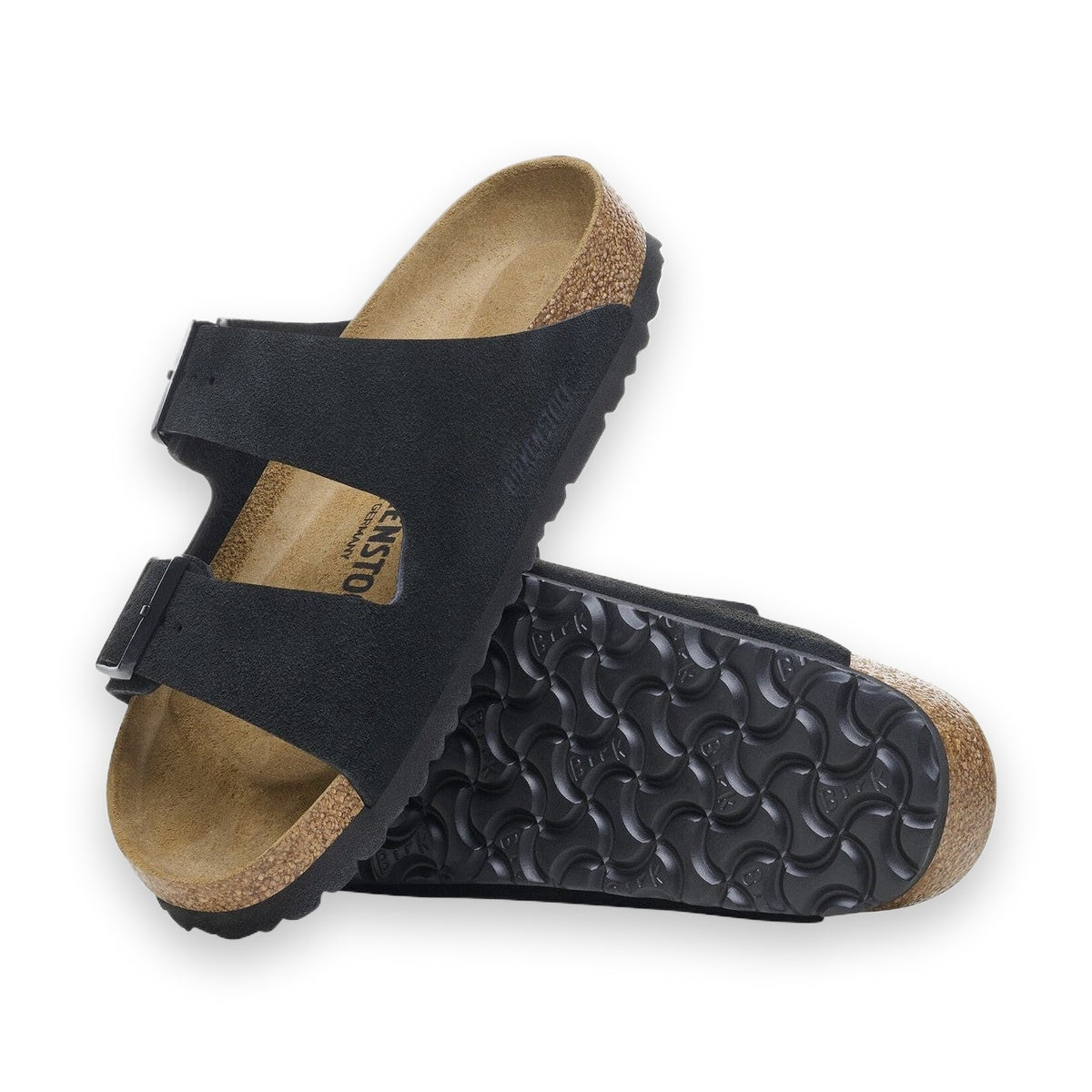 Birkenstock Arizona unisex pelle scamosciata fibbie metalliche regolabili primo piano