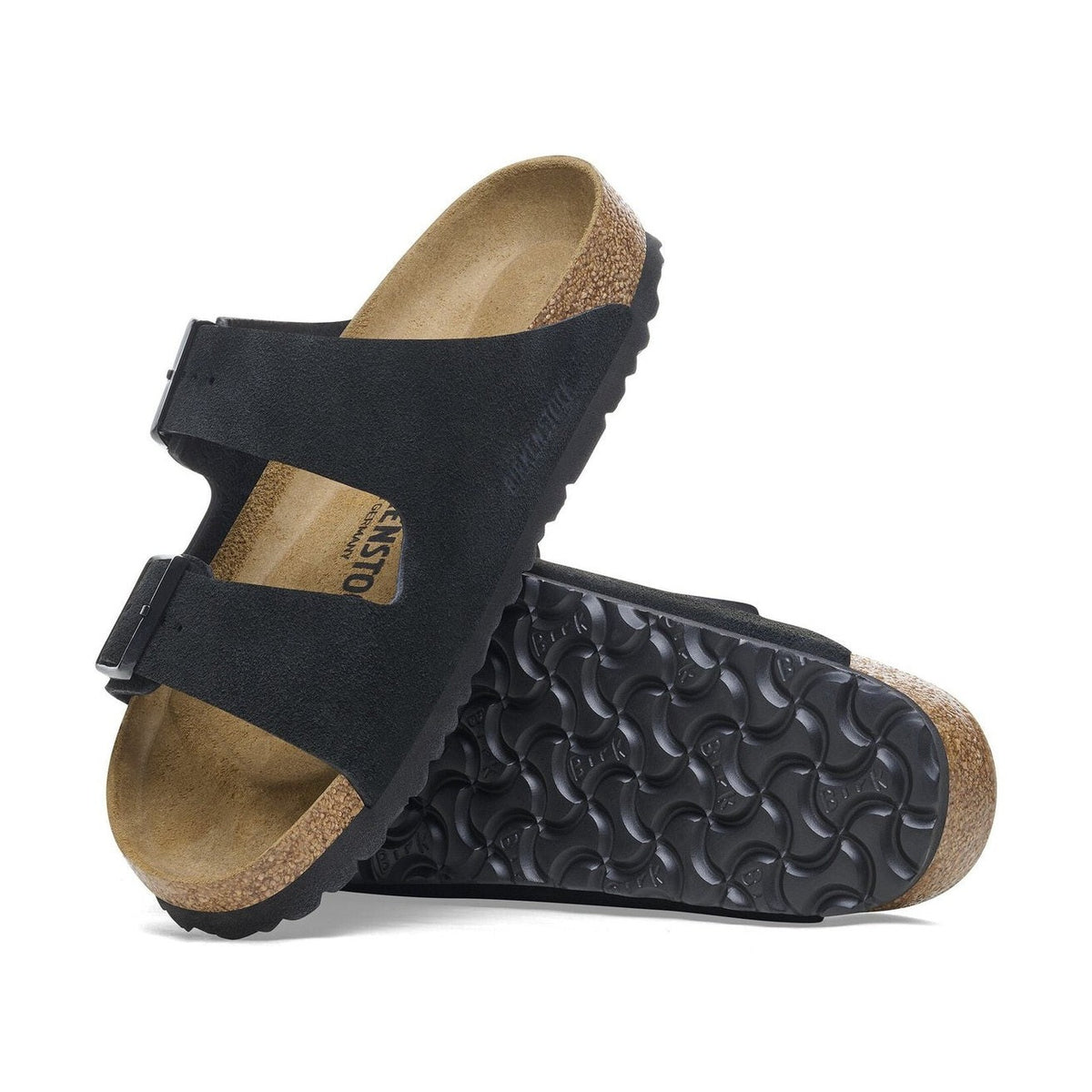 Birkenstock Arizona unisex pelle scamosciata fibbie metalliche regolabili primo piano