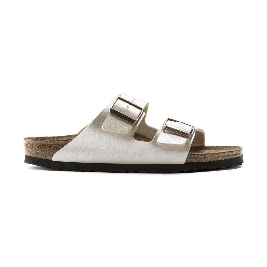 Vista laterale esterna del sandalo Birkenstock Arizona Donna con focus sulla regolazione delle fasce.