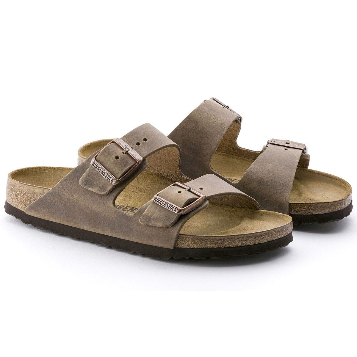 Birkenstock Arizona sandalo unisex sand in vista angolata con doppia fascia