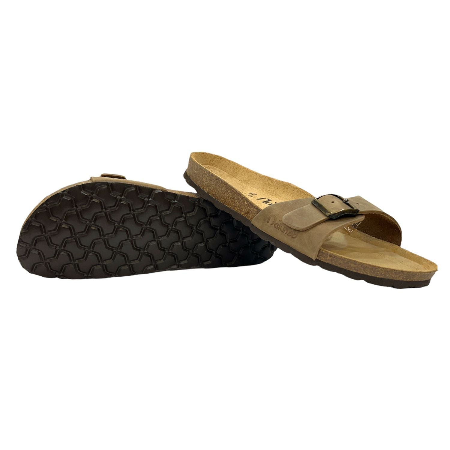 CH17-CUOIO Sandalo a fascia larga da donna e da uomo NATUNED con fibbia regolabile plantare in lattice anatomico comfort